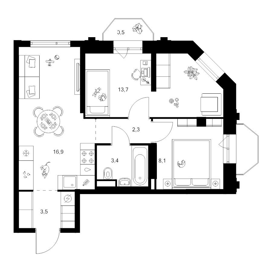 3 ккв (Евро) 48,9 м²