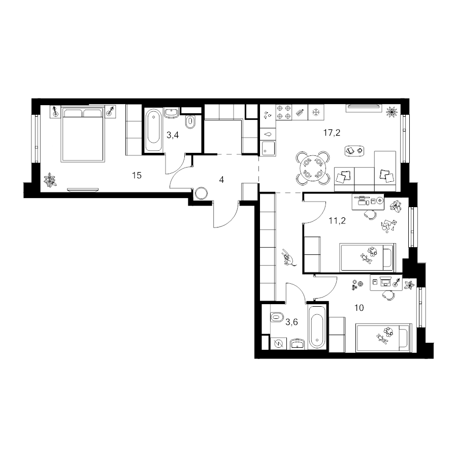4 ккв (Евро) 74,6 м²