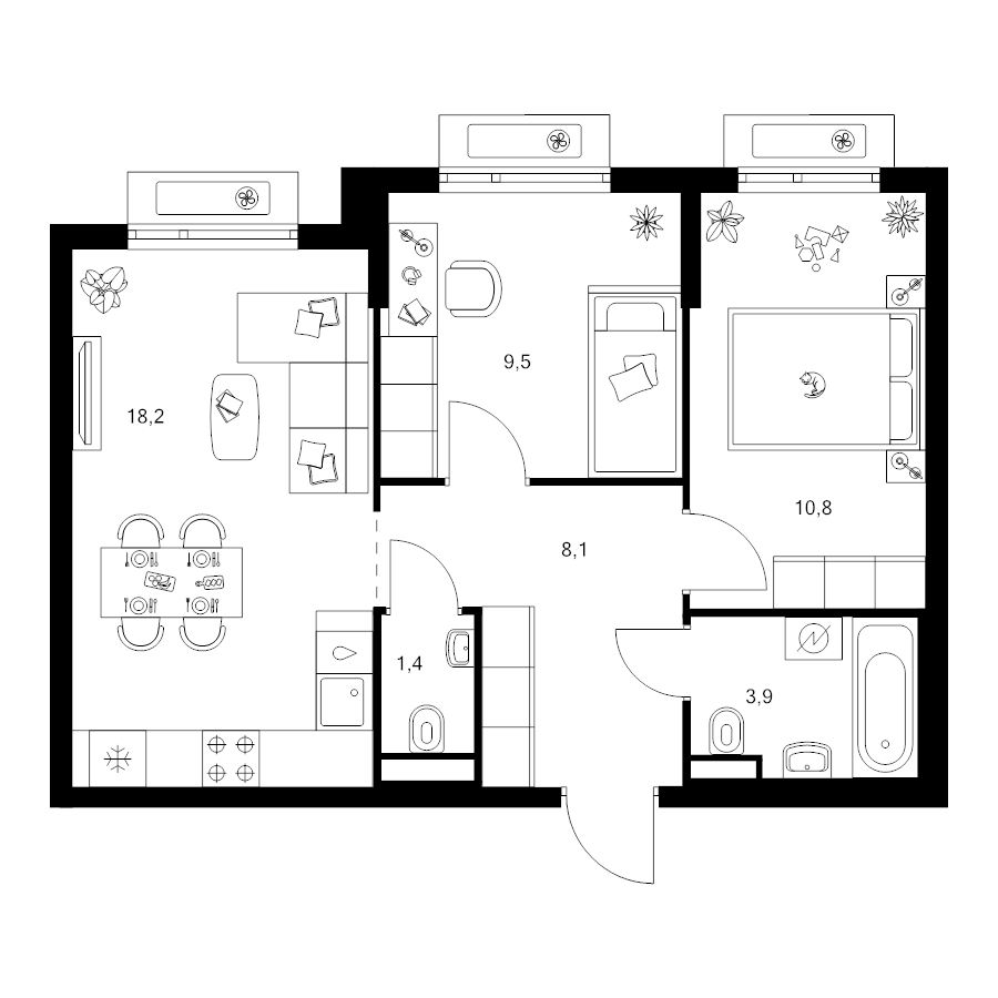 3 ккв (Евро) 51,9 м²