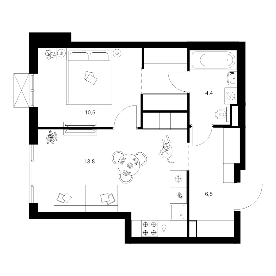 2 ккв (Евро) 43,9 м²