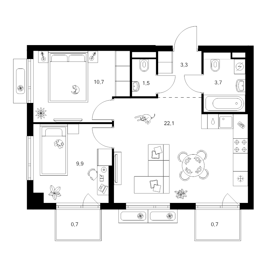3 ккв (Евро) 52,6 м²