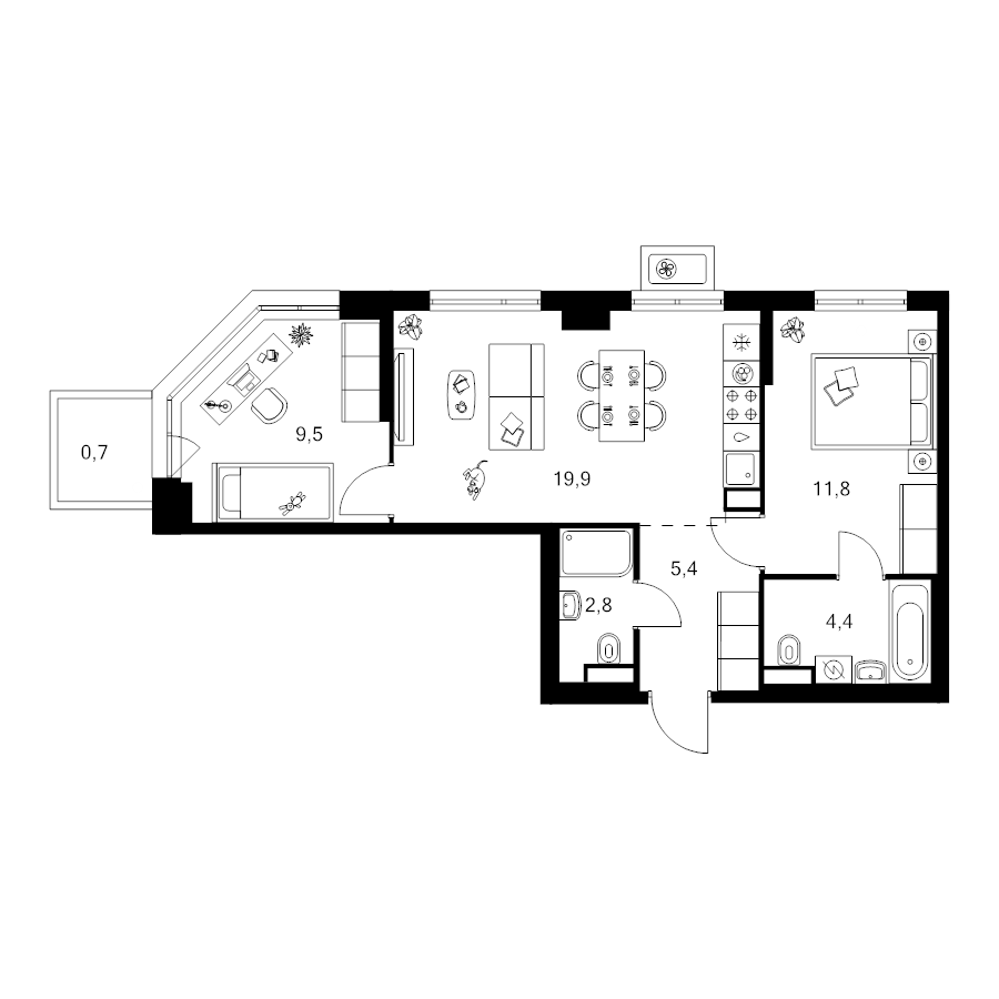 3 ккв (Евро) 54,5 м²