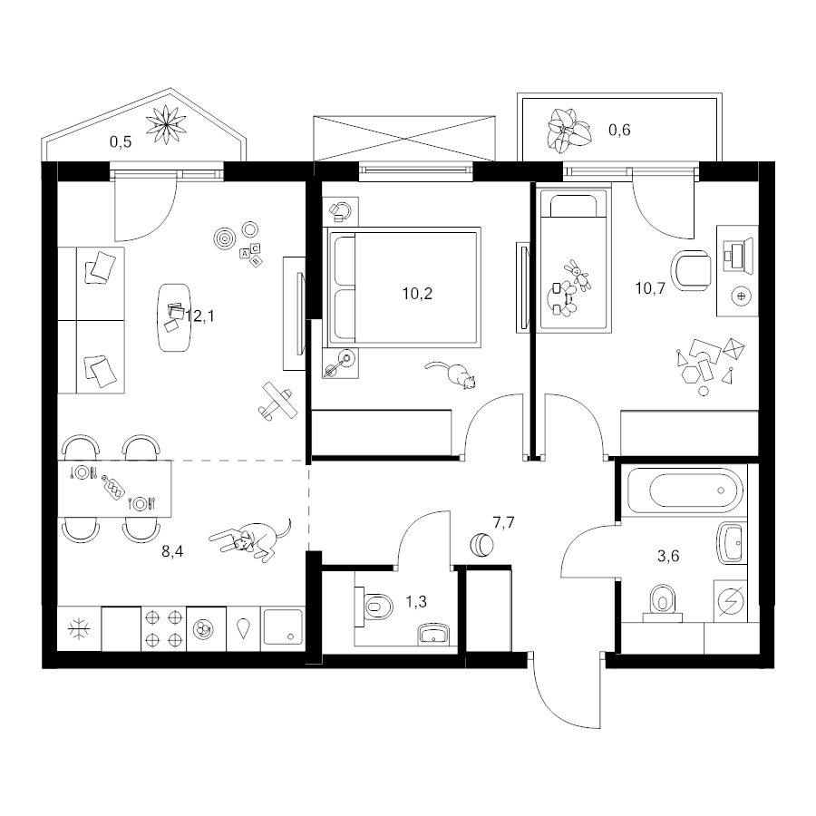 3 ккв (Евро) 55,1 м²