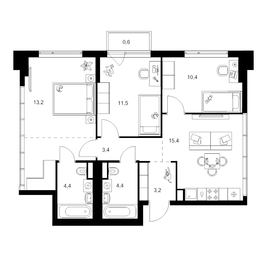 4 ккв (Евро) 72,2 м²