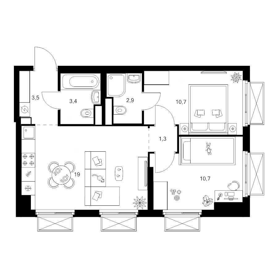3 ккв (Евро) 51,5 м²