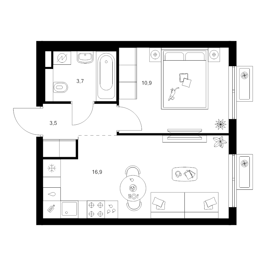 2 ккв (Евро) 35 м²