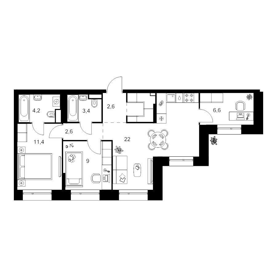 3 ккв (Евро) 64,7 м²