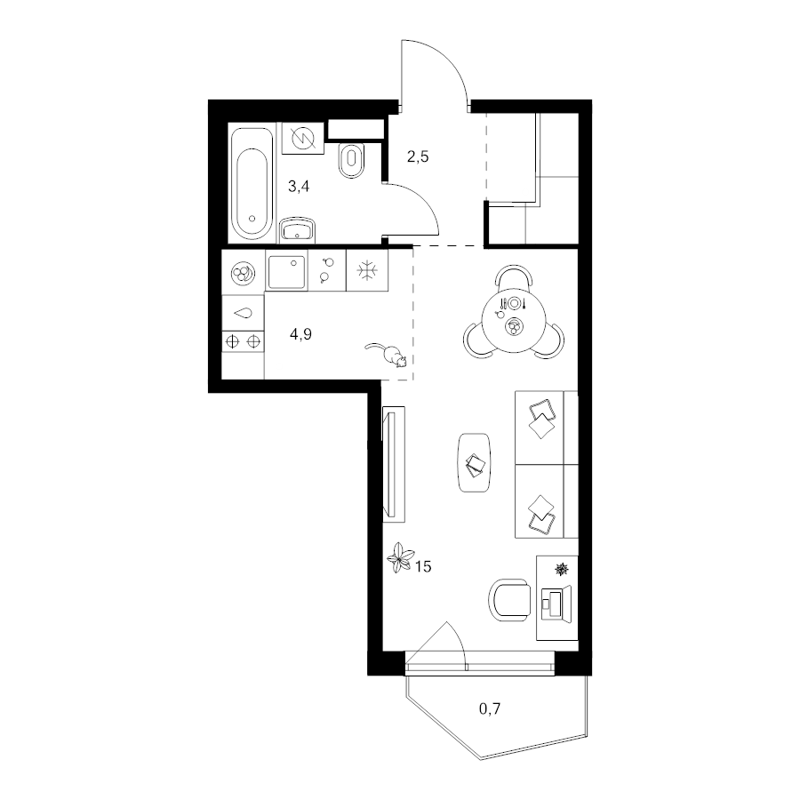 Студия 28,7 м²