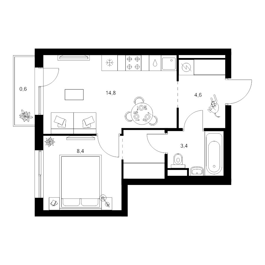 2 ккв (Евро) 34,7 м²
