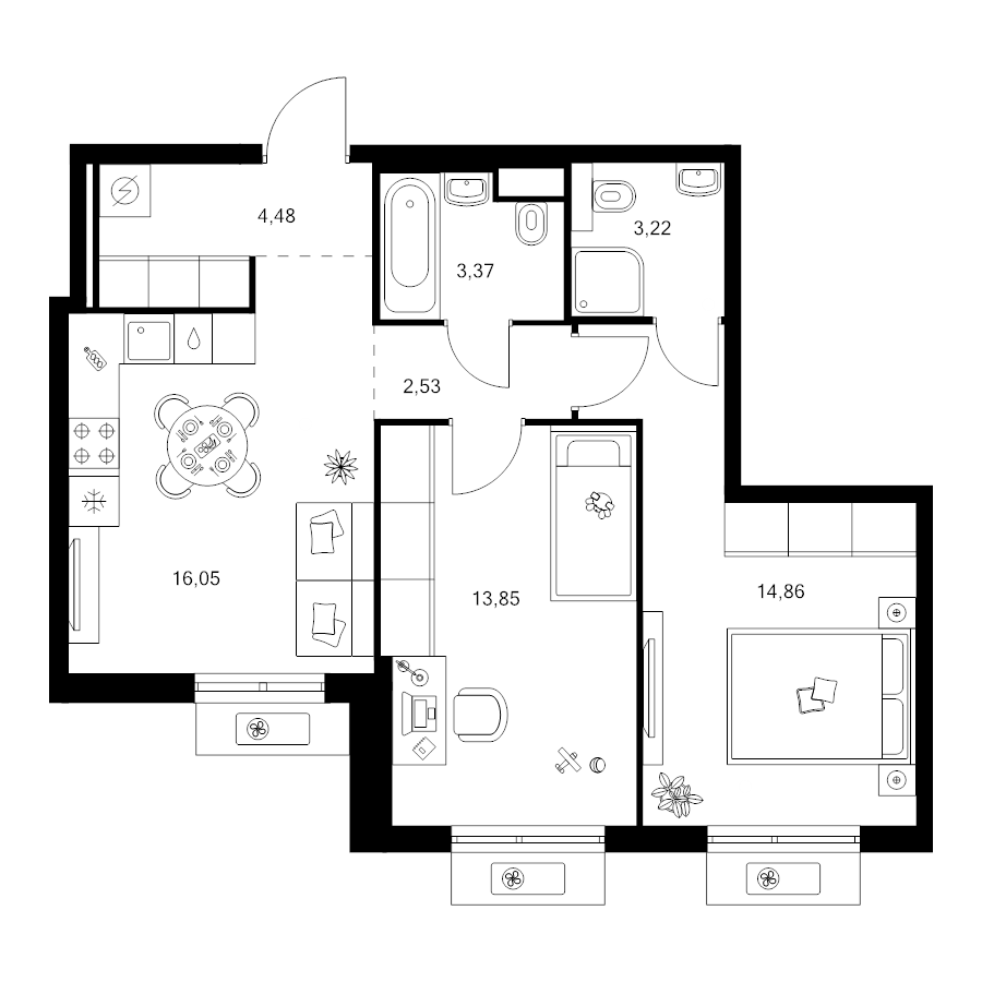 3 ккв (Евро) 58,4 м²