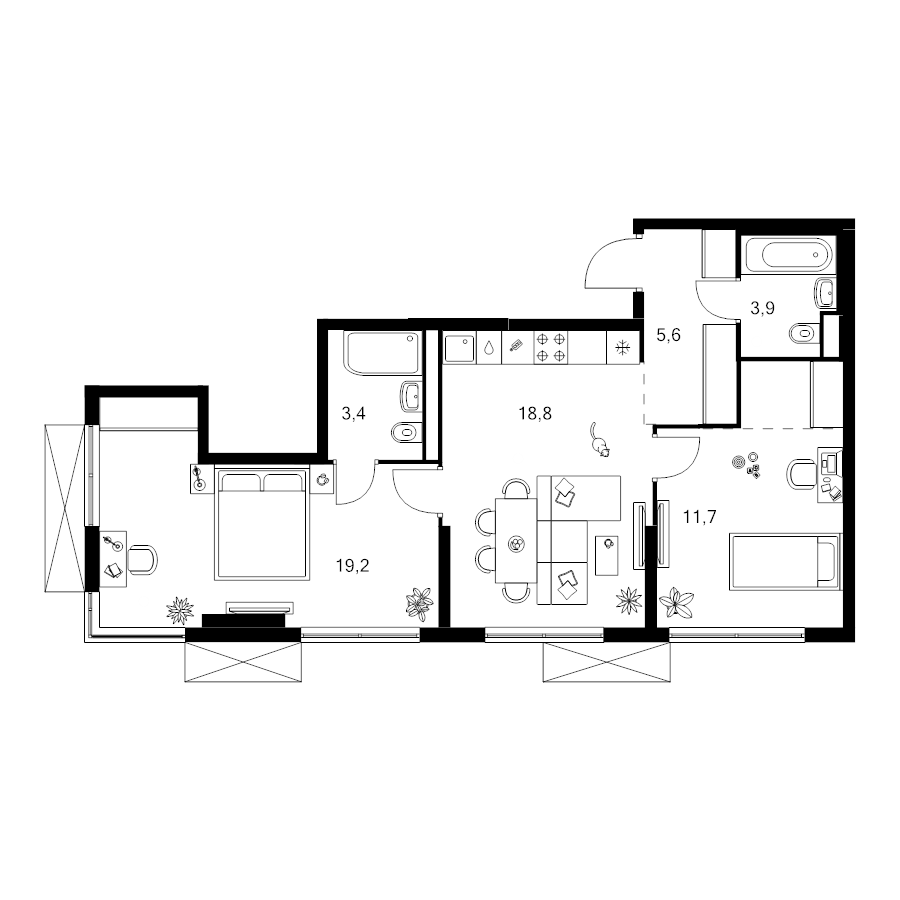 3 ккв (Евро) 64,8 м²