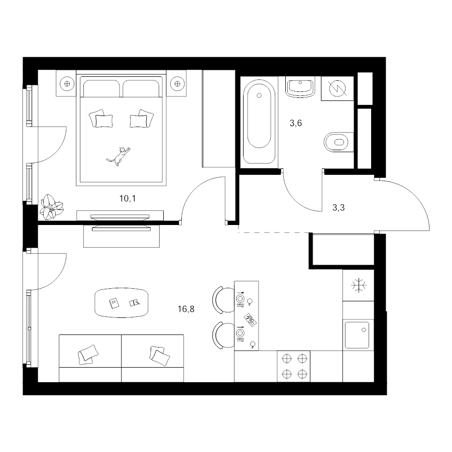 2 ккв (Евро) 33,8 м²