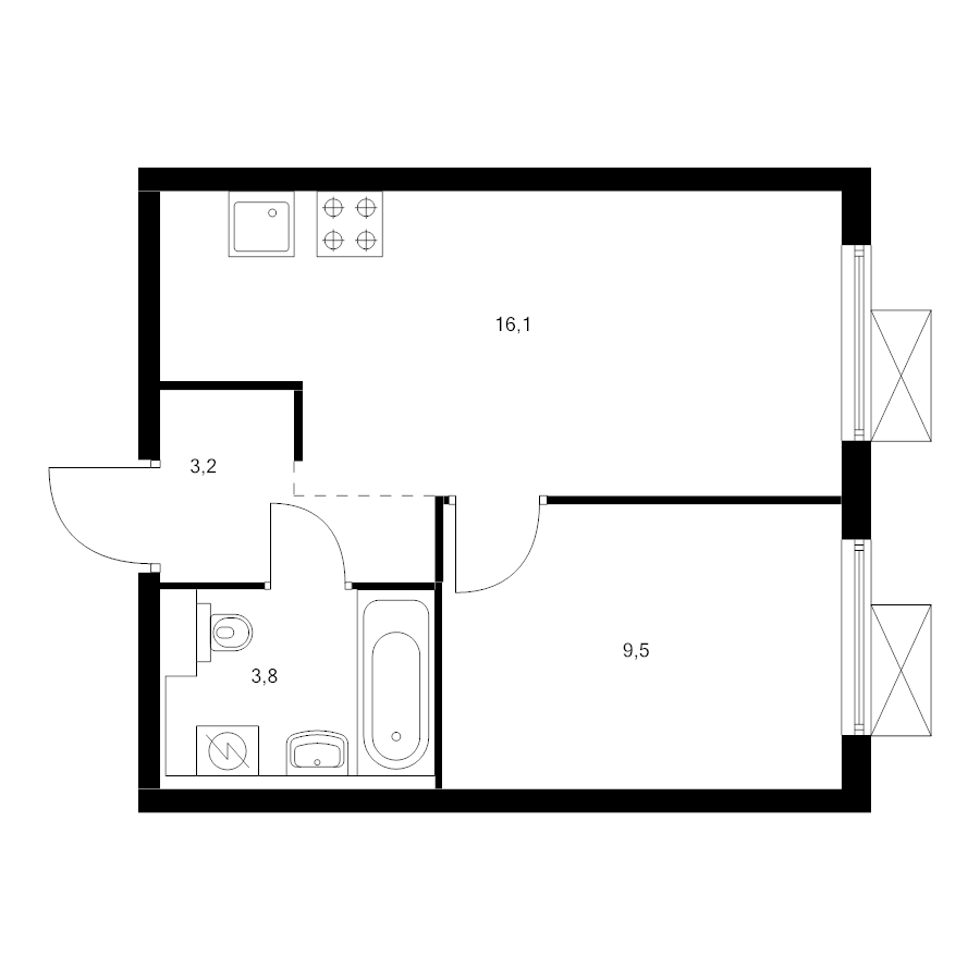 2 ккв (Евро) 31,3 м²