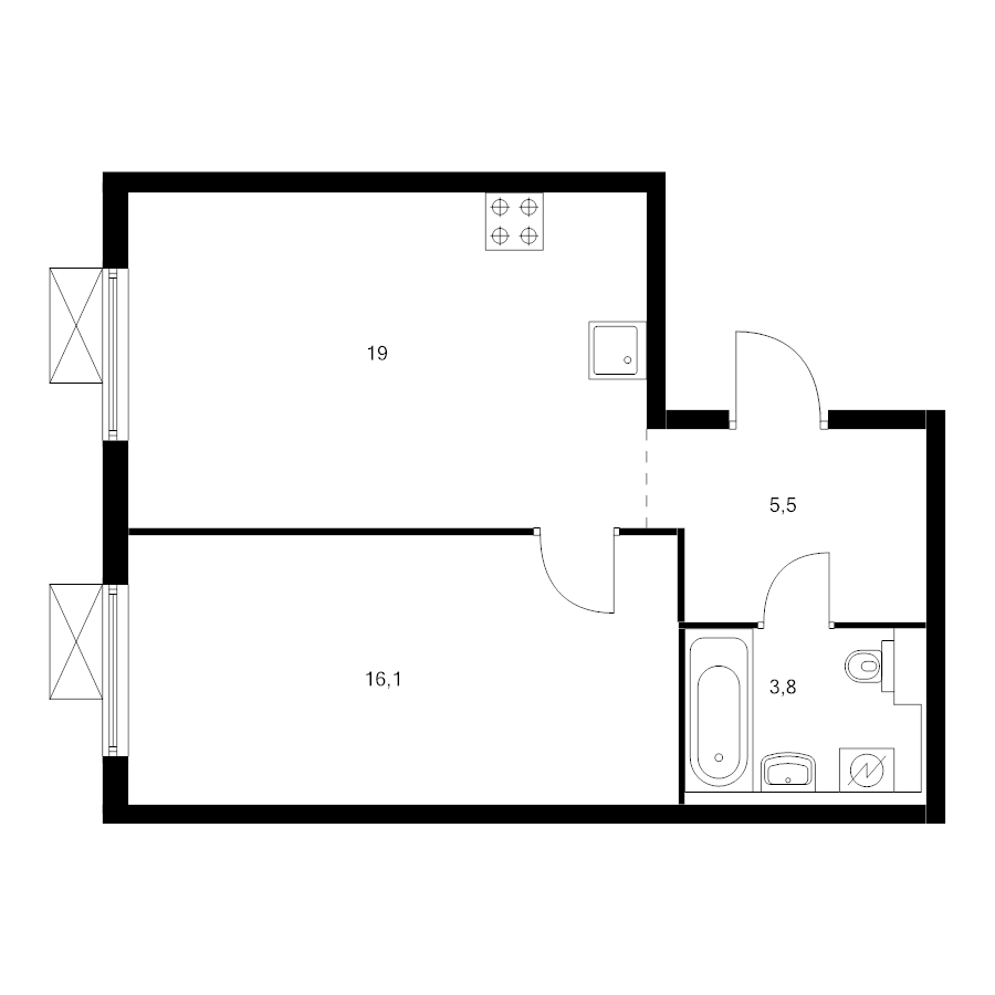 2 ккв (Евро) 43,2 м²