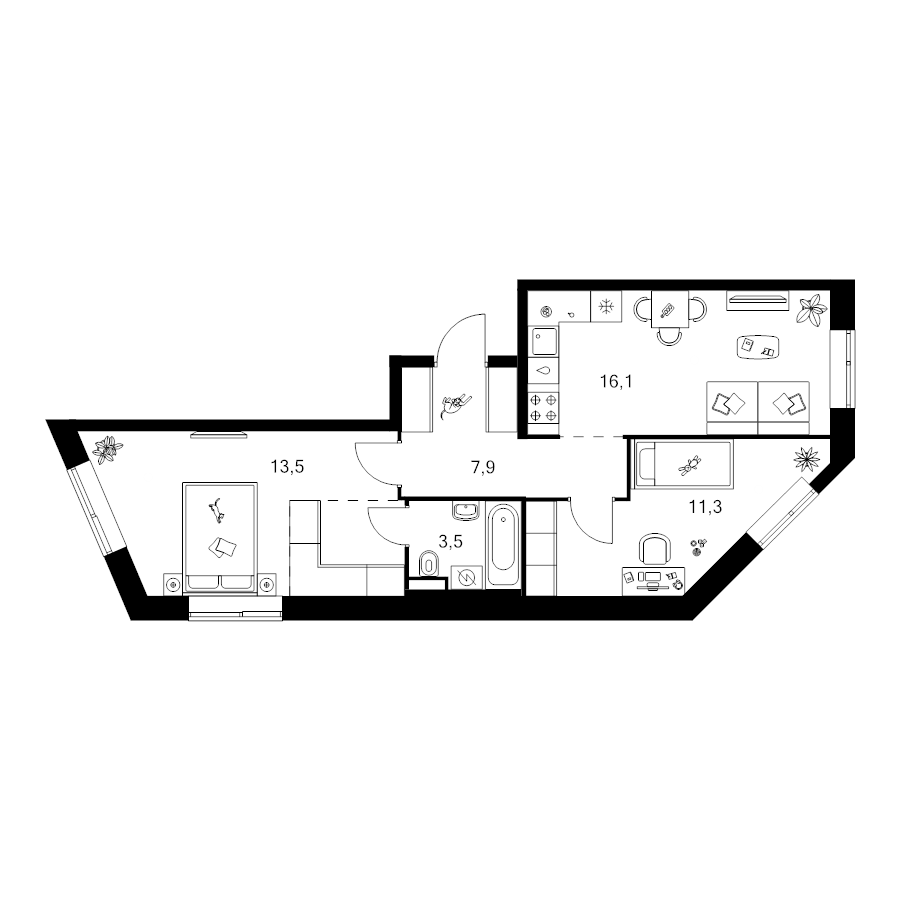 3 ккв (Евро) 56,4 м²