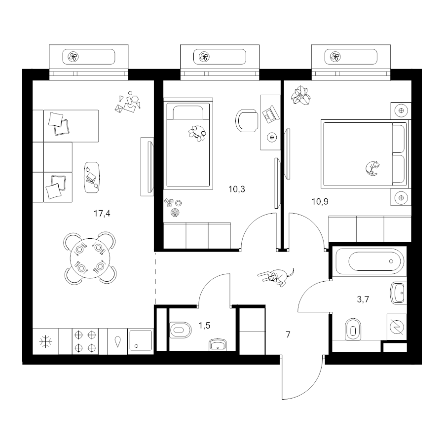 3 ккв (Евро) 50,8 м²