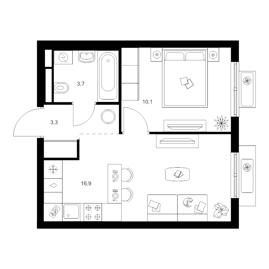 2 ккв (Евро) 34 м²
