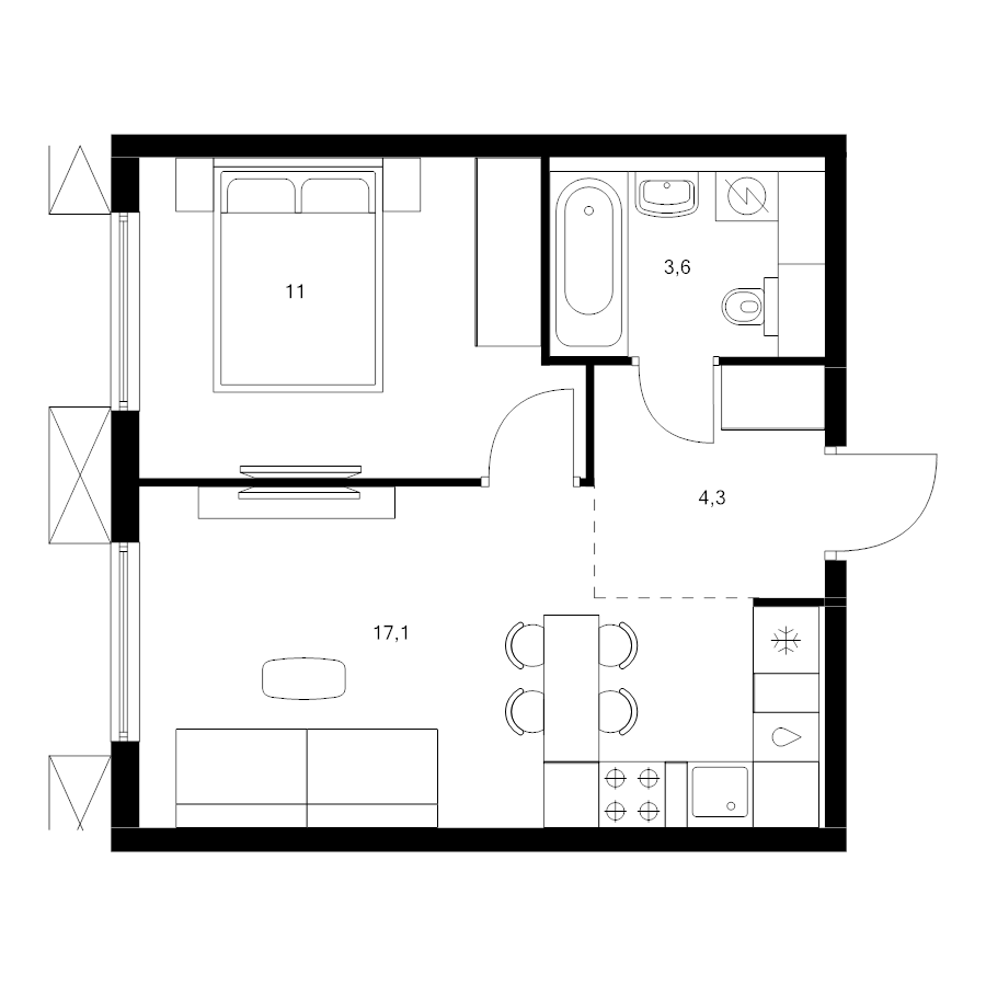 2 ккв (Евро) 36 м²