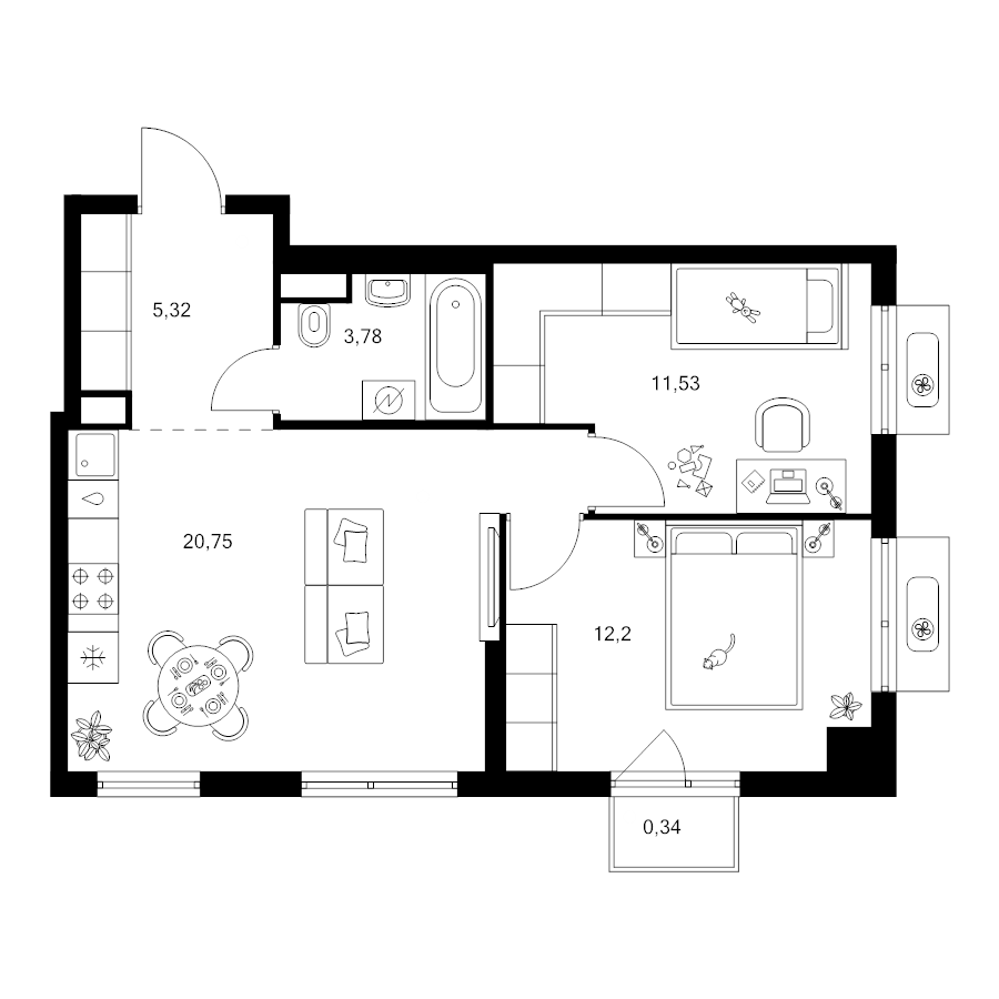 3 ккв (Евро) 53,9 м²