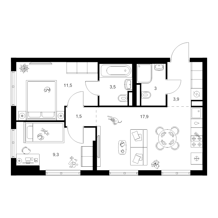 3 ккв (Евро) 50,6 м²