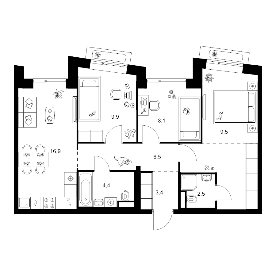 4 ккв (Евро) 70,3 м²