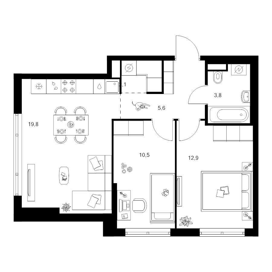 3 ккв (Евро) 54,7 м²