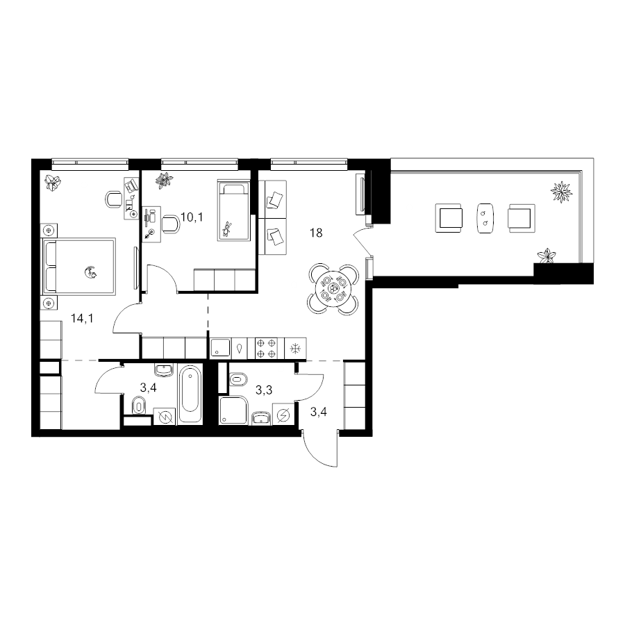 3 ккв (Евро) 64 м²