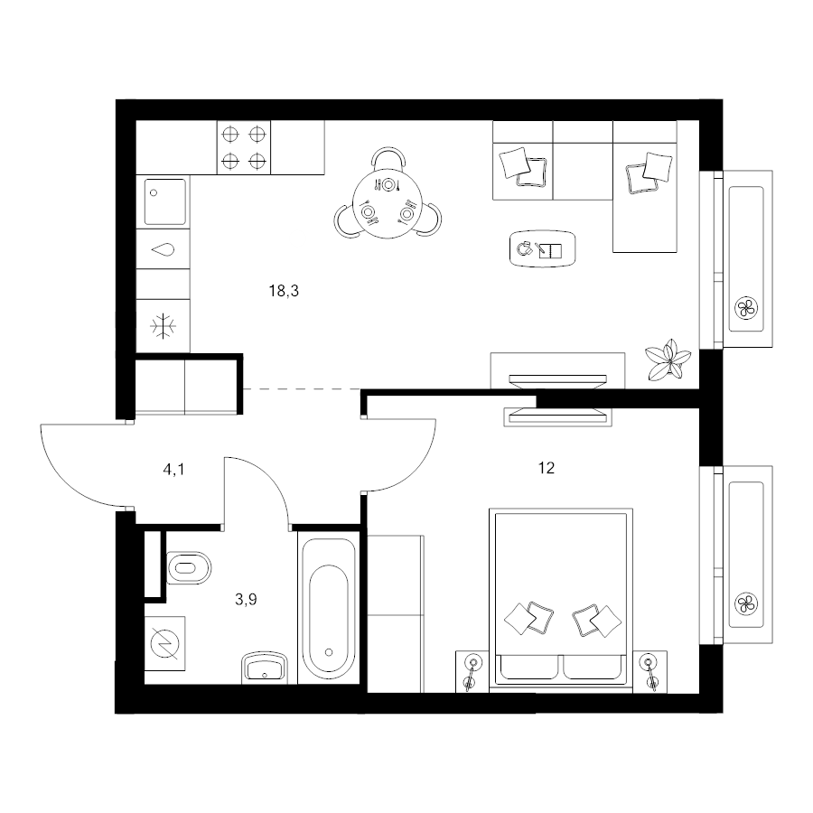 2 ккв (Евро) 38,3 м²