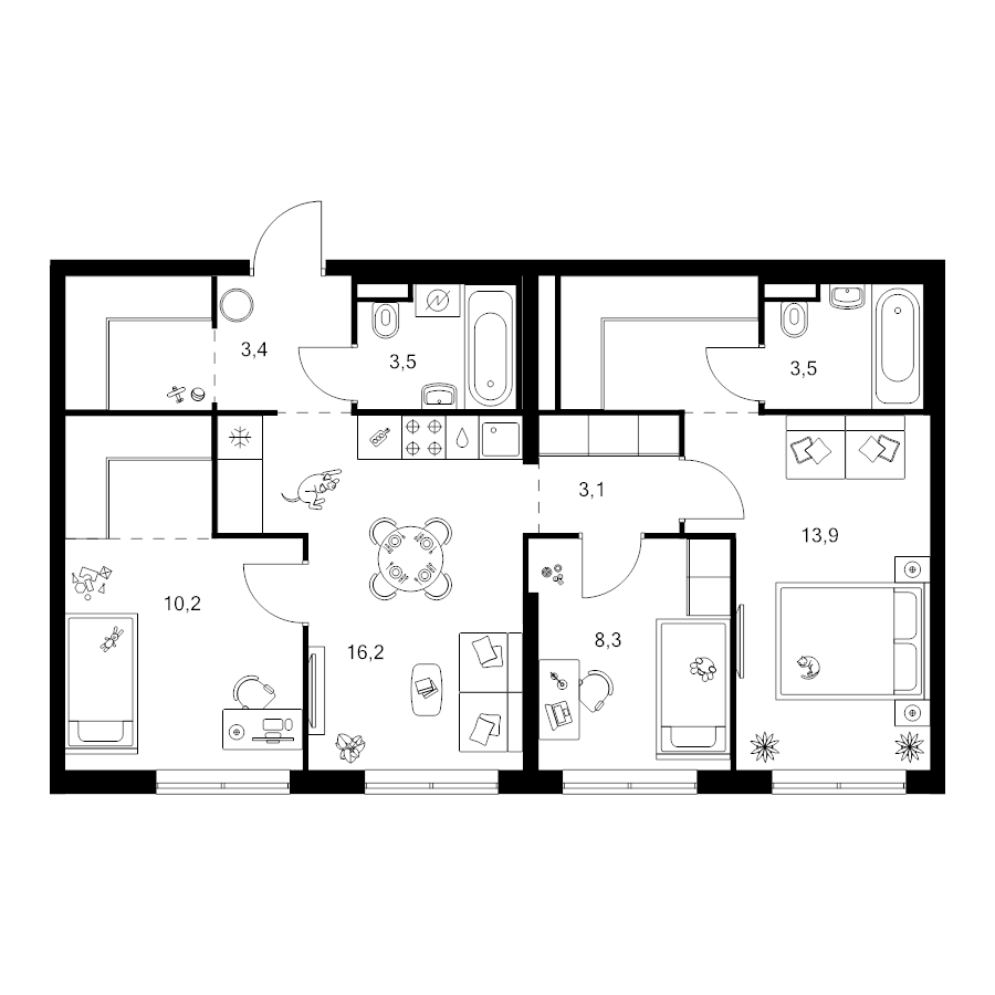 4 ккв (Евро) 74,2 м²