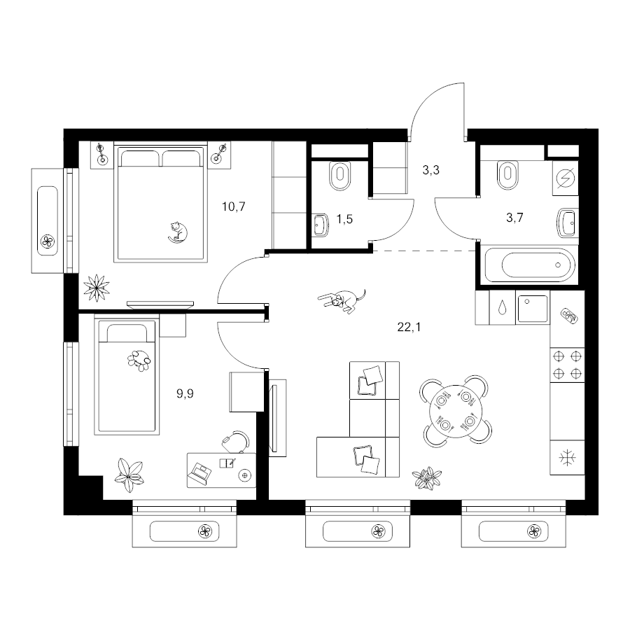 3 ккв (Евро) 51,2 м²