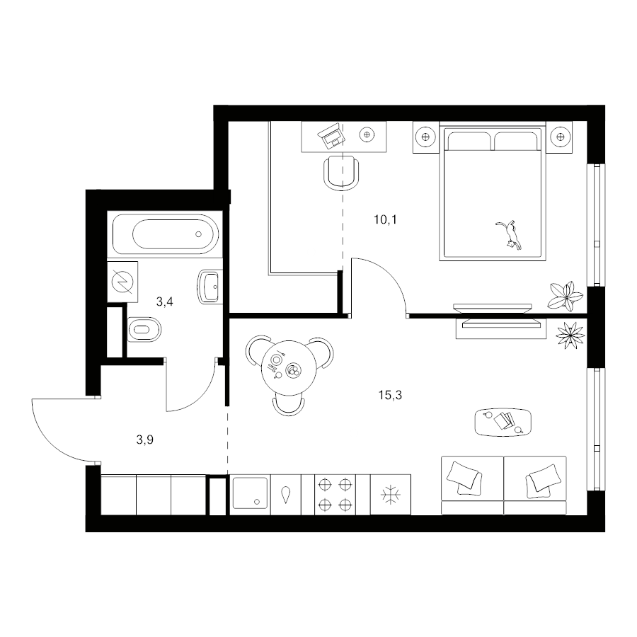2 ккв (Евро) 37,3 м²