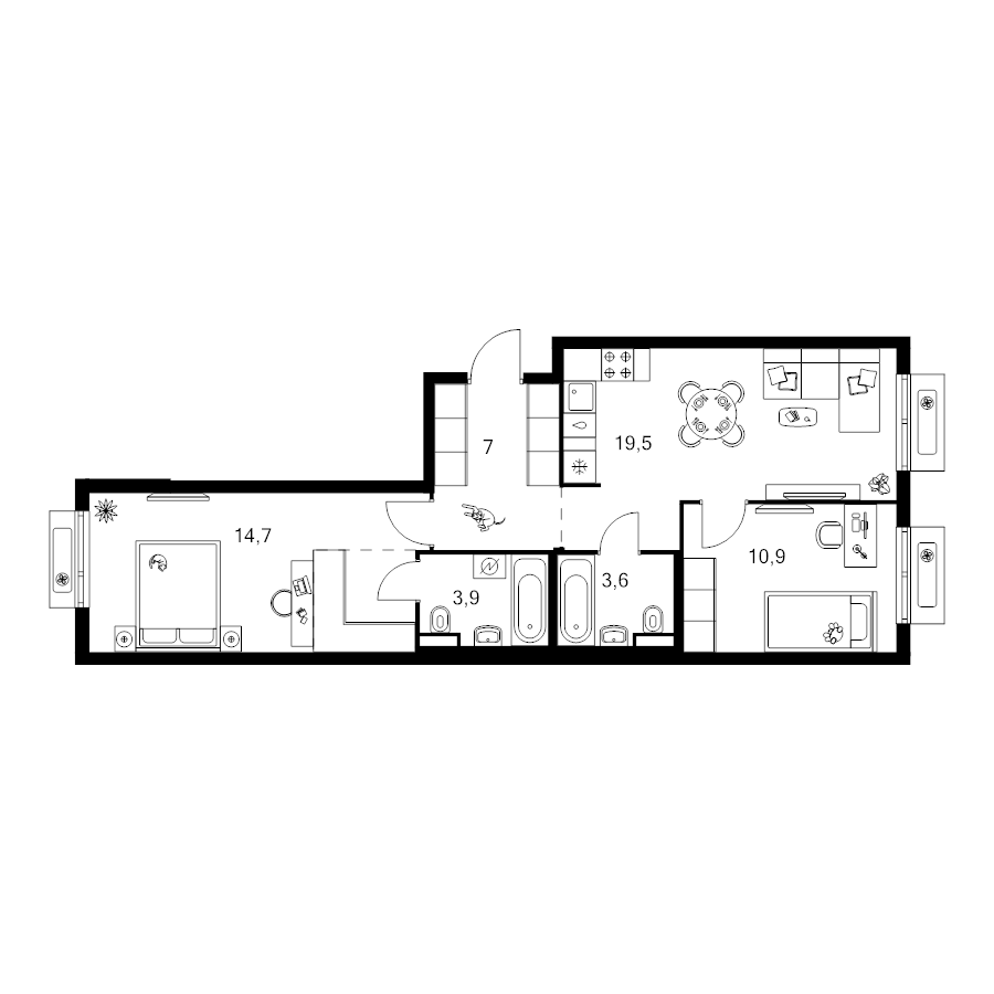 3 ккв (Евро) 63,2 м²