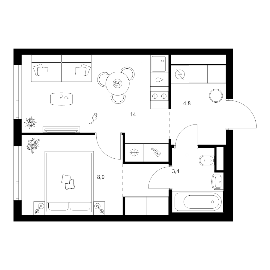 1 ккв 33,3 м²