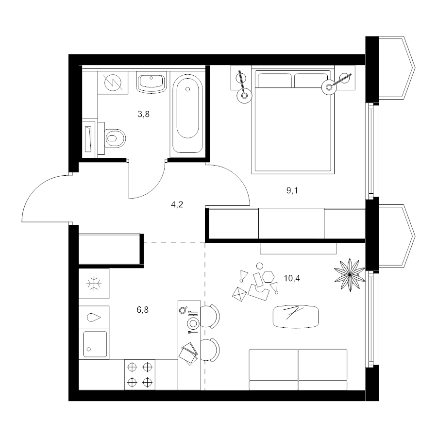 2 ккв (Евро) 34,3 м²