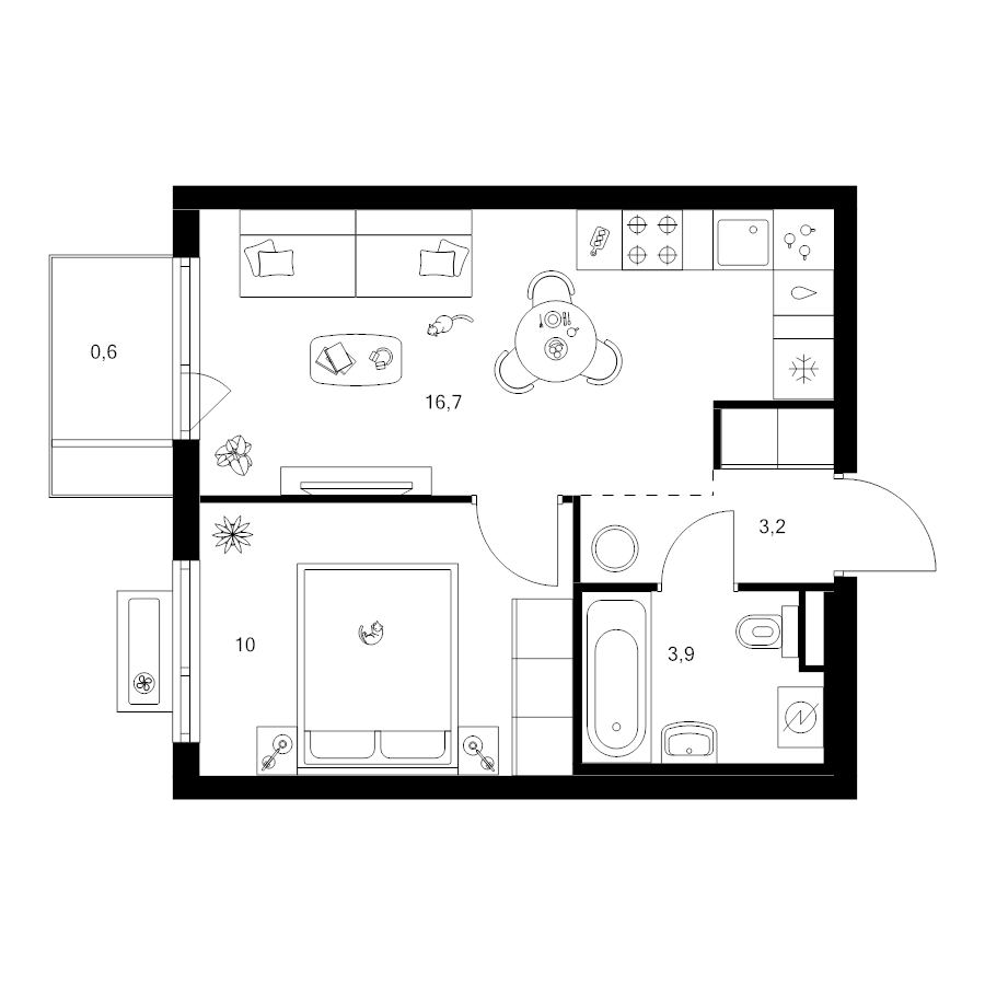 2 ккв (Евро) 34,4 м²