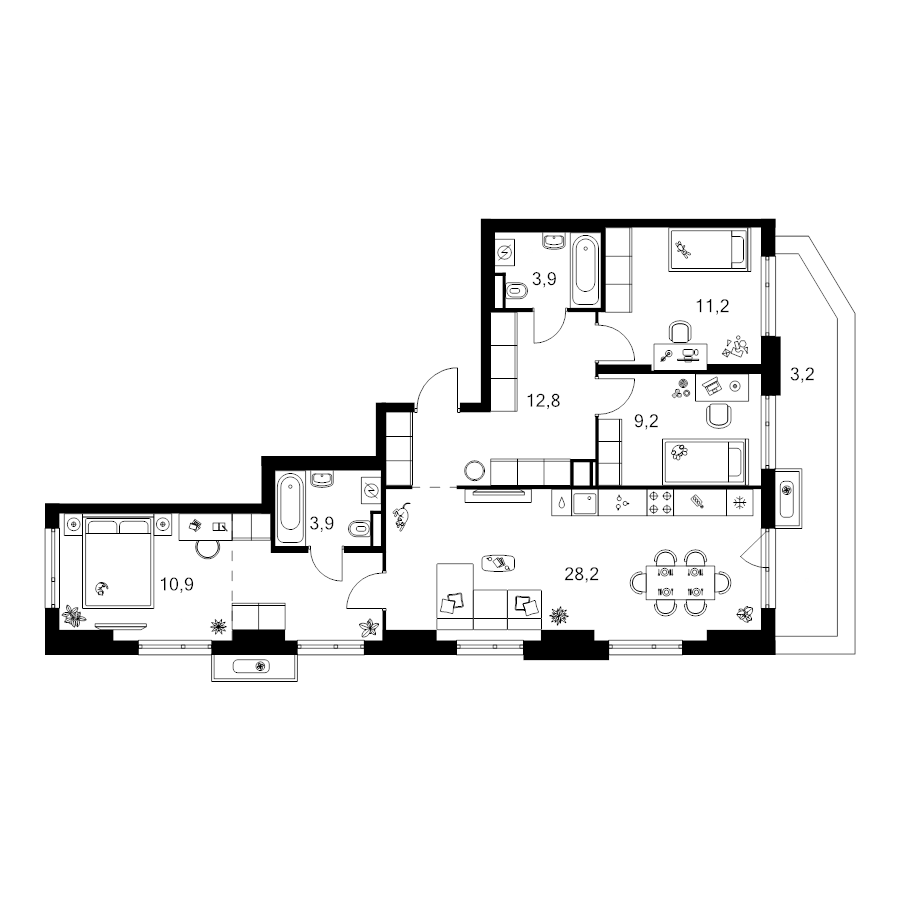 4 ккв (Евро) 90,5 м²