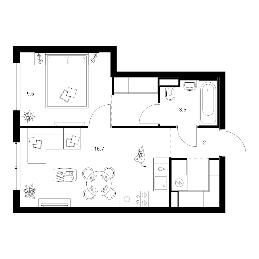 2 ккв (Евро) 37,8 м²