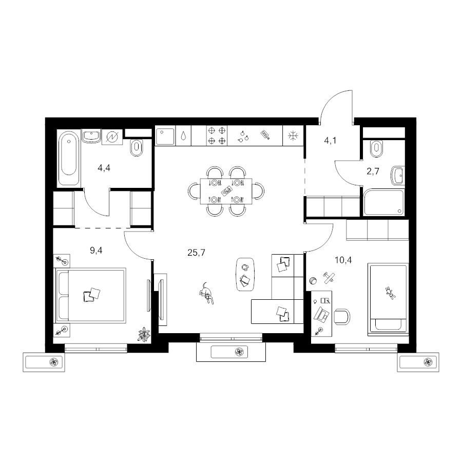 3 ккв (Евро) 59,6 м²