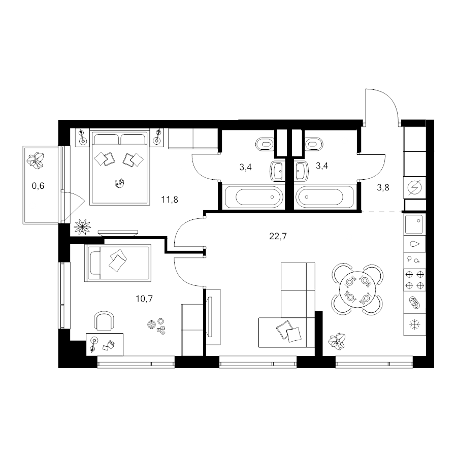 3 ккв (Евро) 56,2 м²