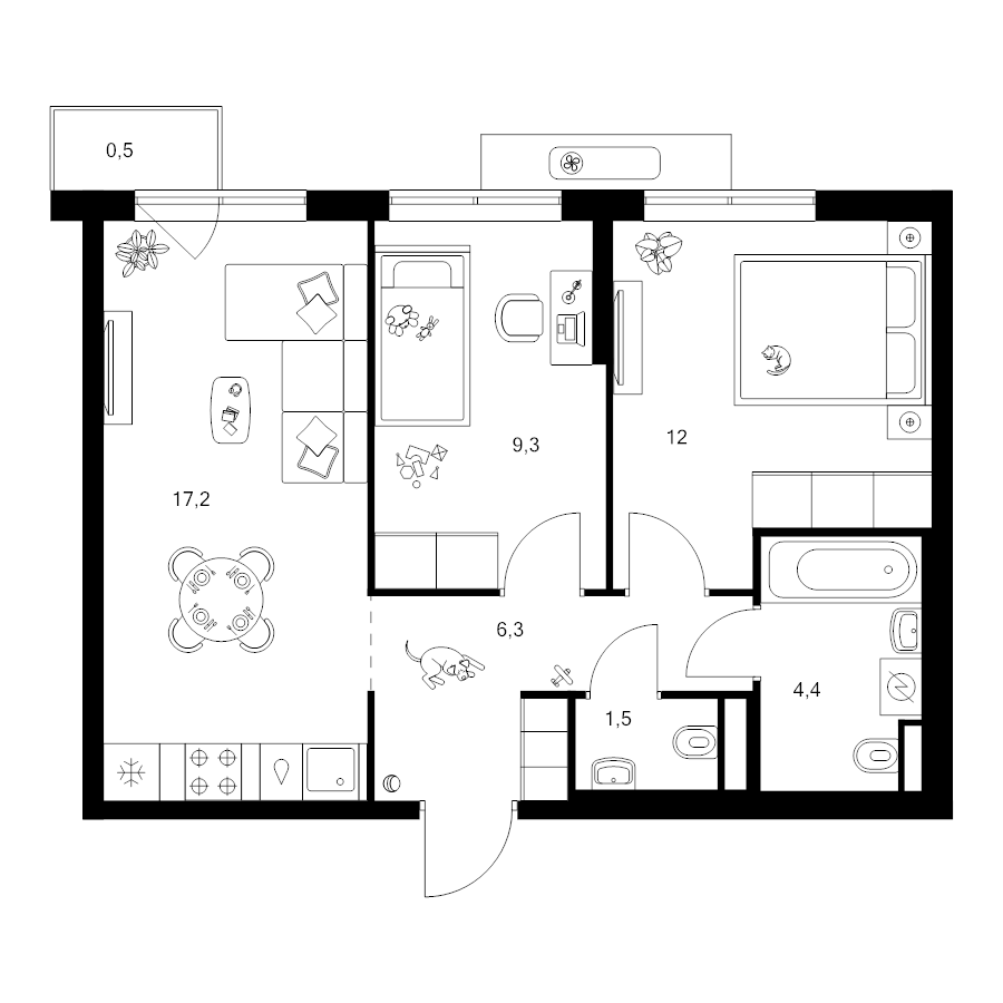 3 ккв (Евро) 51,2 м²