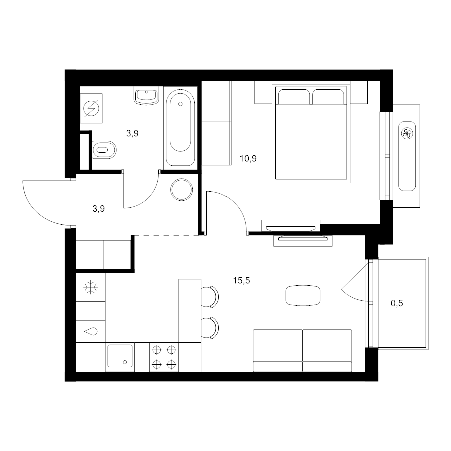 2 ккв (Евро) 34,7 м²