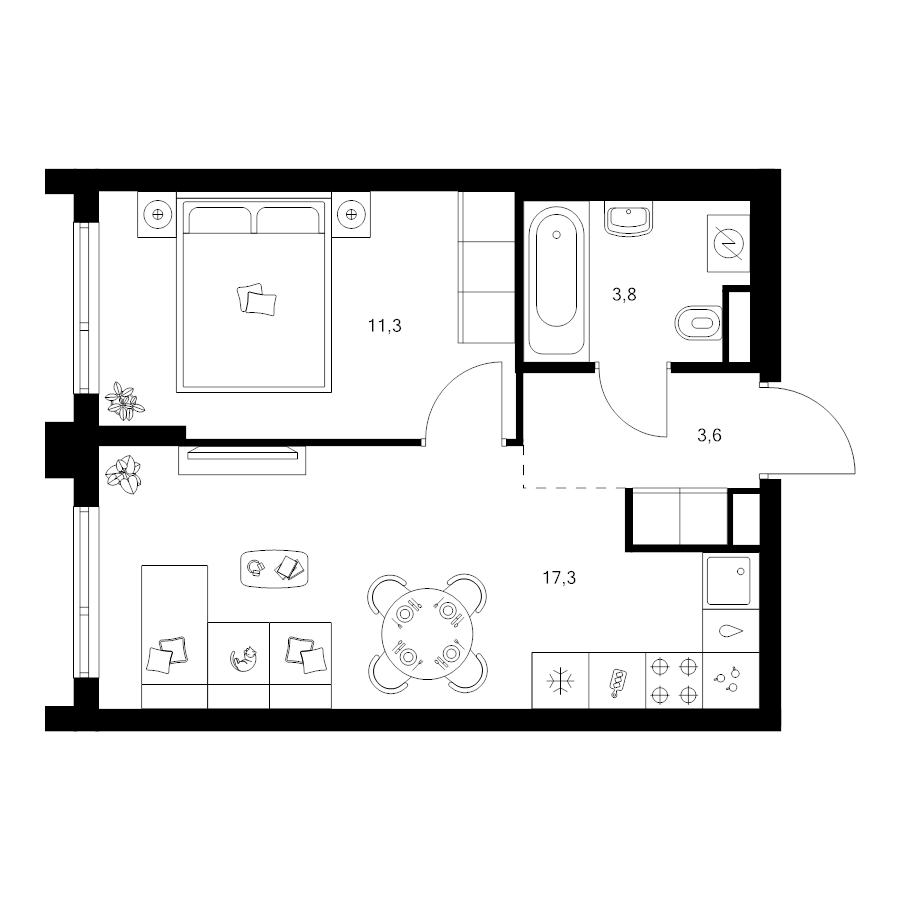 2 ккв (Евро) 36 м²