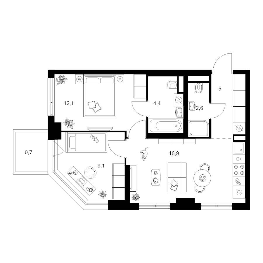3 ккв (Евро) 50,8 м²