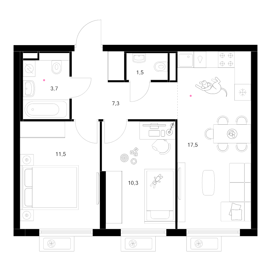 3 ккв (Евро) 51,8 м²