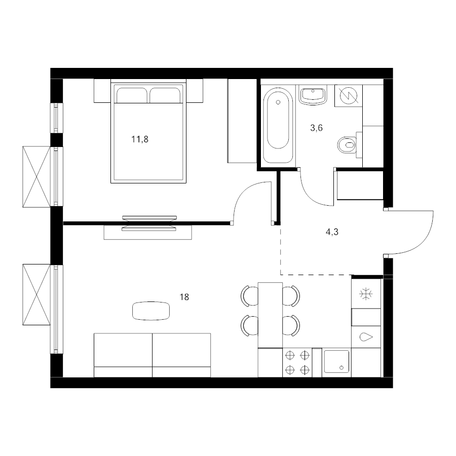 2 ккв (Евро) 37,7 м²