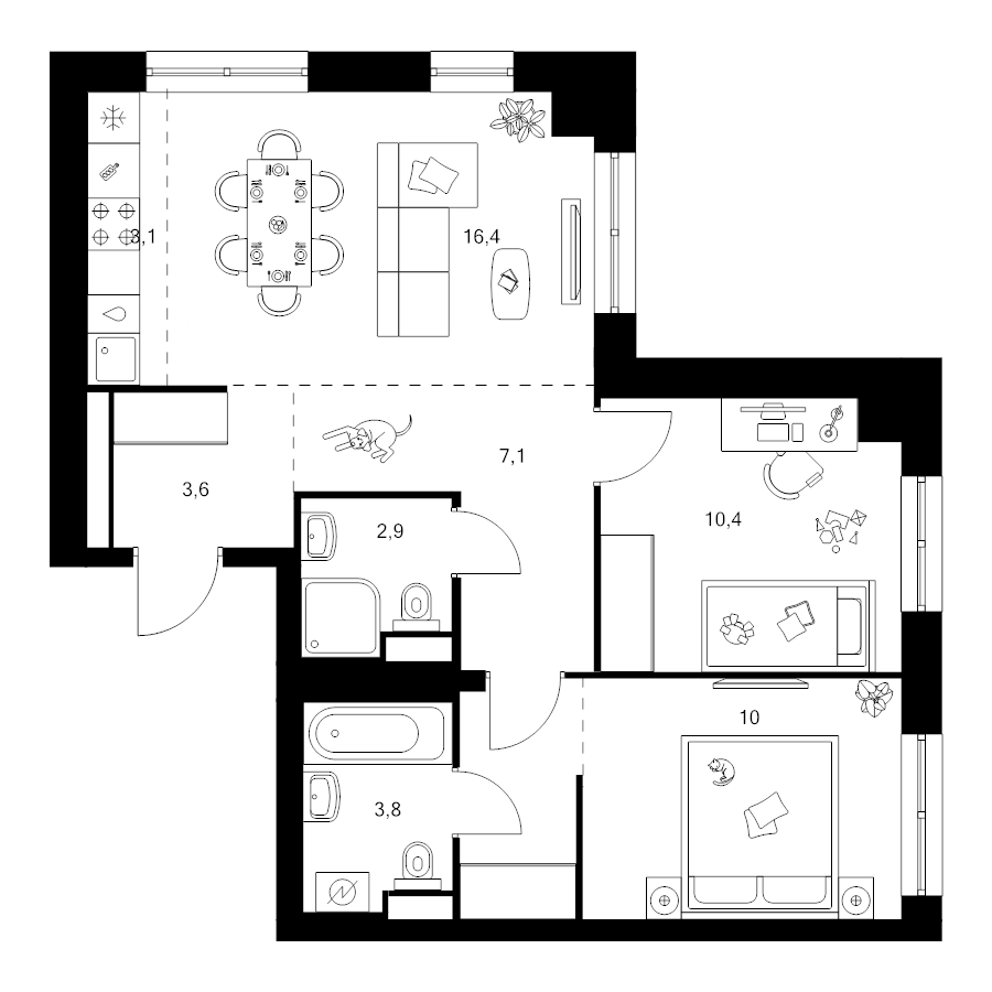 3 ккв (Евро) 60,9 м²