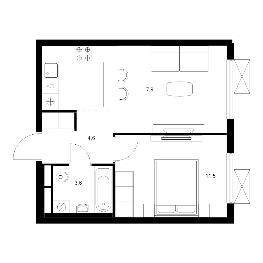 2 ккв (Евро) 37,6 м²