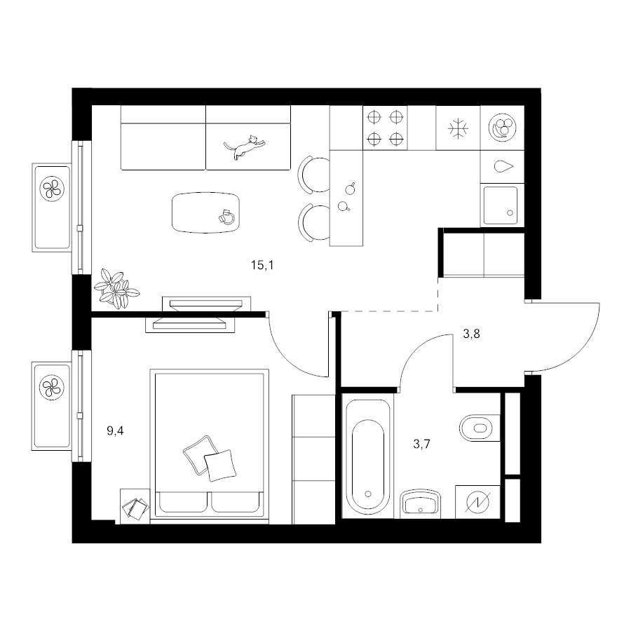 2 ккв (Евро) 32 м²