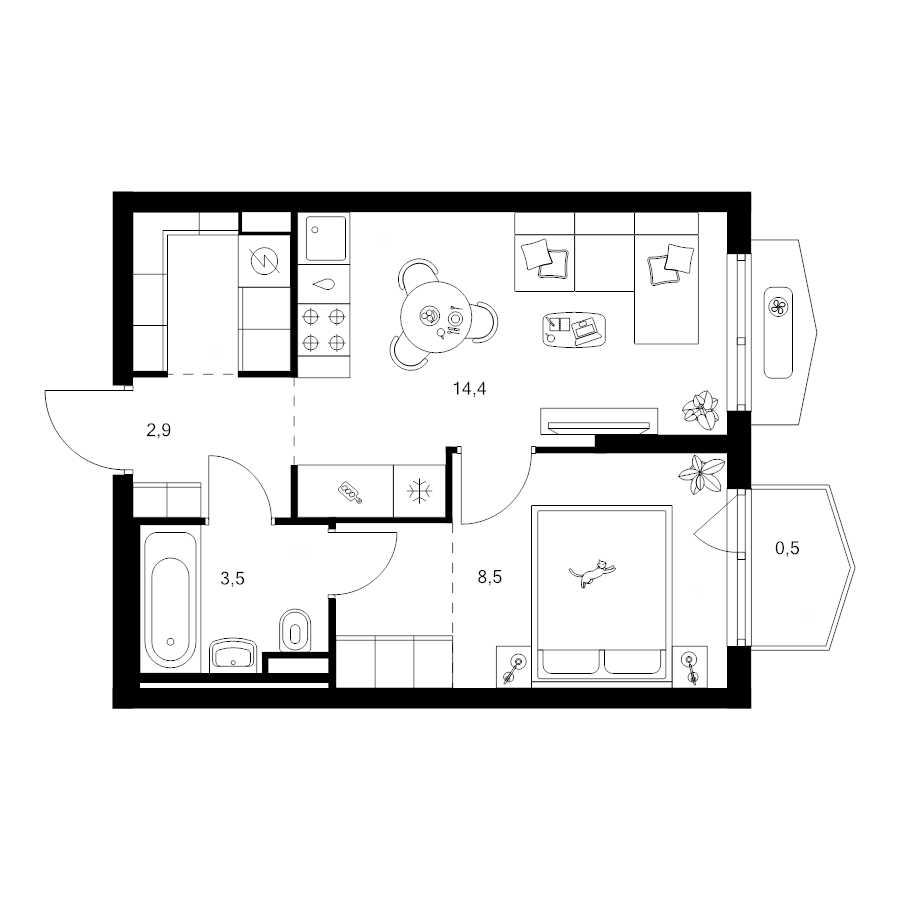 1 ккв 35,5 м²