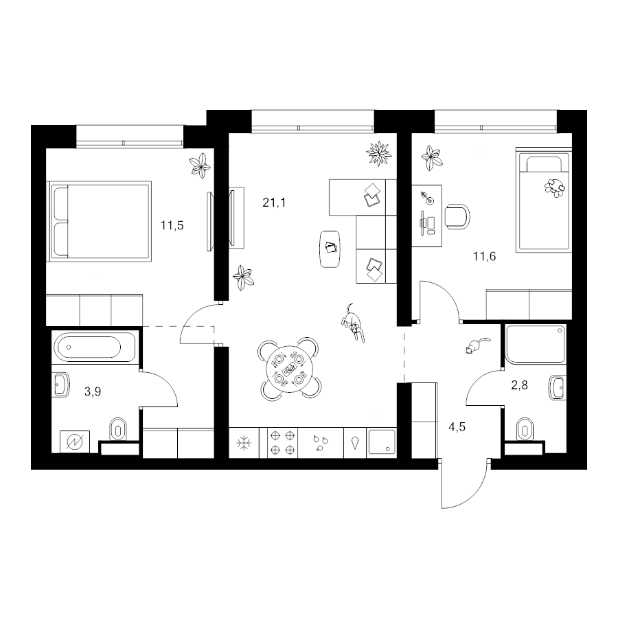 3 ккв (Евро) 59 м²